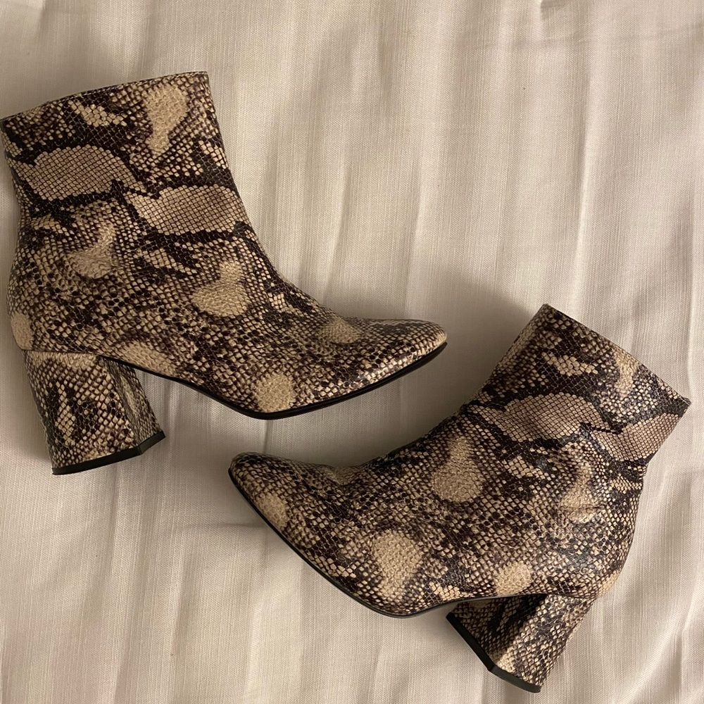 Snakeskin booties size 8Wide